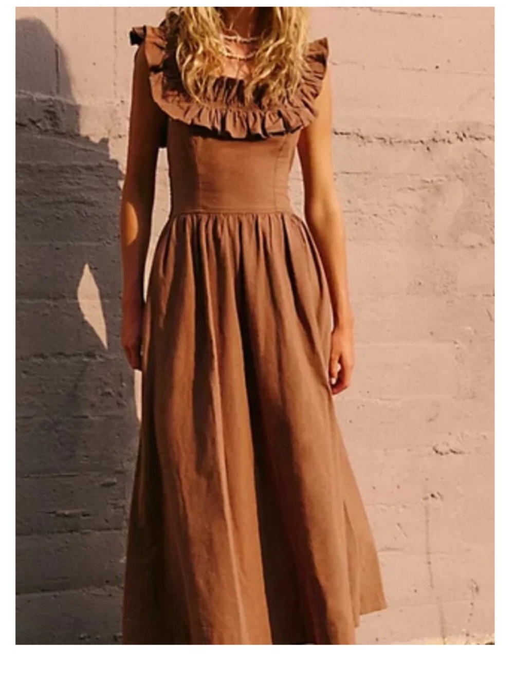 SOLD
Free People Brown Ruffle-Trim Sleeveless Maxi Dress